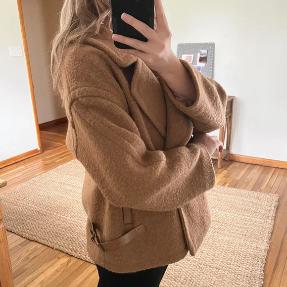 Gentle Herd 100% Nylon Collared Bohemian Classic Tan Boxy Short Knit Coat XL - Picture 2 of 11